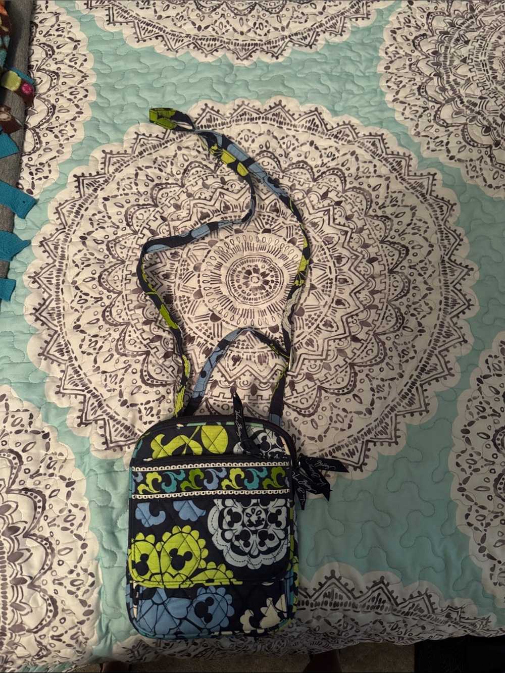 Disney Vera Bradley Navy Crossbody with Lime & Sky Blue Floral Print